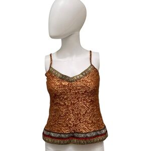 Vintage Y2K/90s Brocade Printed Satin Metallic Cami Tank Top. Size S. Boho